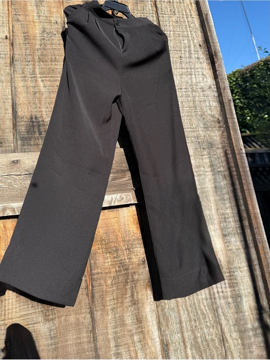 Pants - Classic Pleated Black Straight-Leg Trouser Dress Pants
